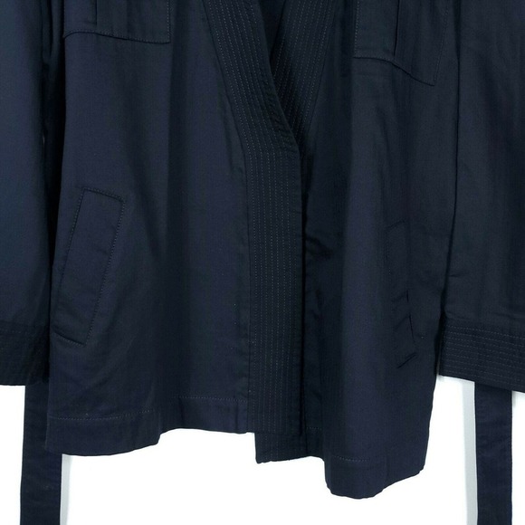 Faherty Jacket Small Black Organic Cotton Wrap Front Tie Belt Minimalist Coat - Picture 6 of 10